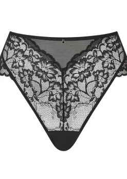 Sexy Lace High Waisted Brazilian Knickers - Black