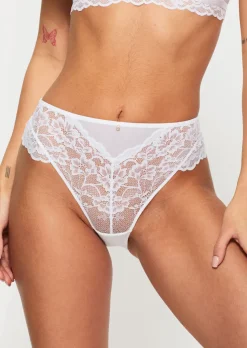 Sexy Lace High Waisted Brazilian Knickers - White