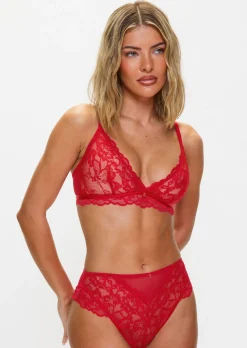 Sexy Lace High Waisted Brazilian Knickers - Red
