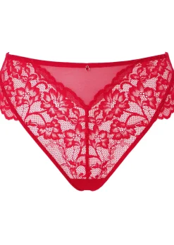 Sexy Lace High Waisted Brazilian Knickers - Red