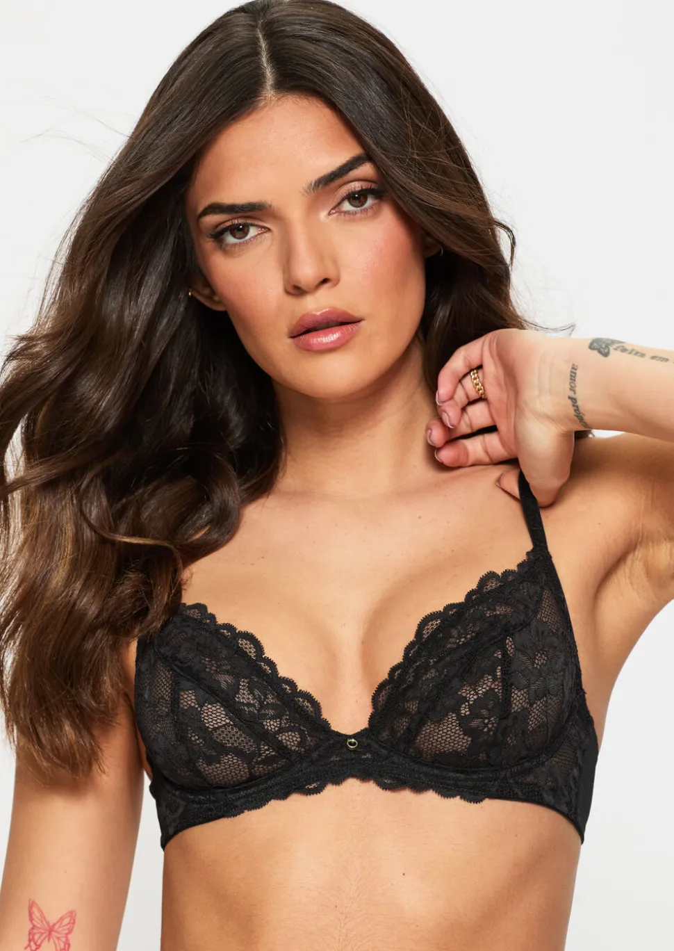 Sexy Lace Non Padded Plunge Bra - Black