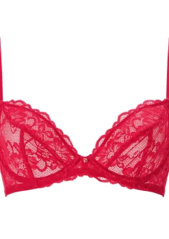Sexy Lace Non Padded Plunge Bra - Red
