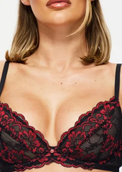 Sexy Lace Non Padded Plunge Bra - Black/Red