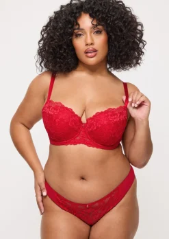 Sexy Lace Padded Balcony Bra - Red