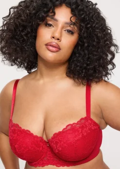 Sexy Lace Padded Balcony Bra - Red