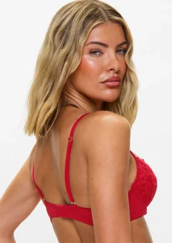 Sexy Lace Padded Balcony Bra - Red