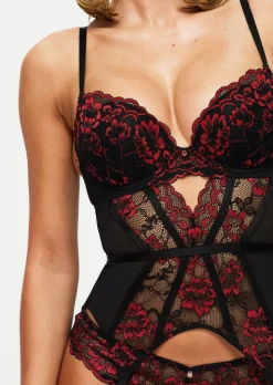 Sexy Lace Padded Basque - Black/Red