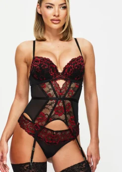 Sexy Lace Padded Basque - Black/Red