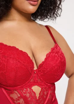 Sexy Lace Padded Basque - Red