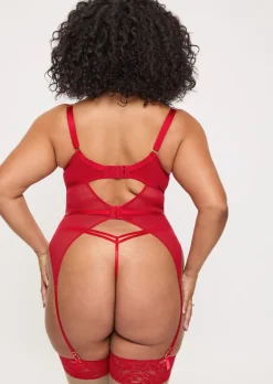 Sexy Lace Padded Basque - Red