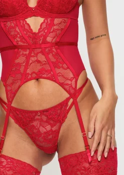 Sexy Lace Padded Basque - Red