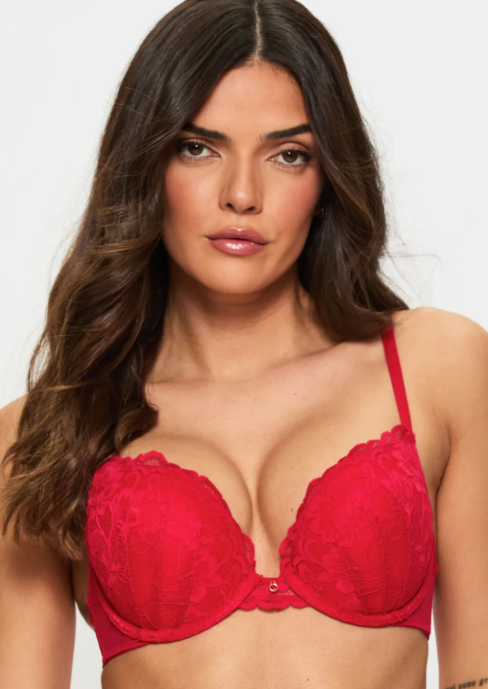 Sexy Lace Padded Boost Bra - Red