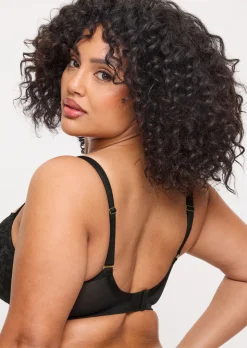 Sexy Lace Padded Plunge Bra - Black