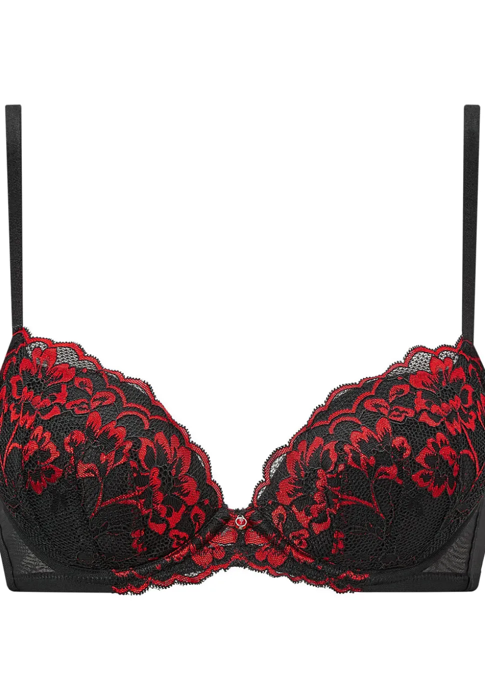 Sexy Lace Padded Plunge Bra - Black/Red