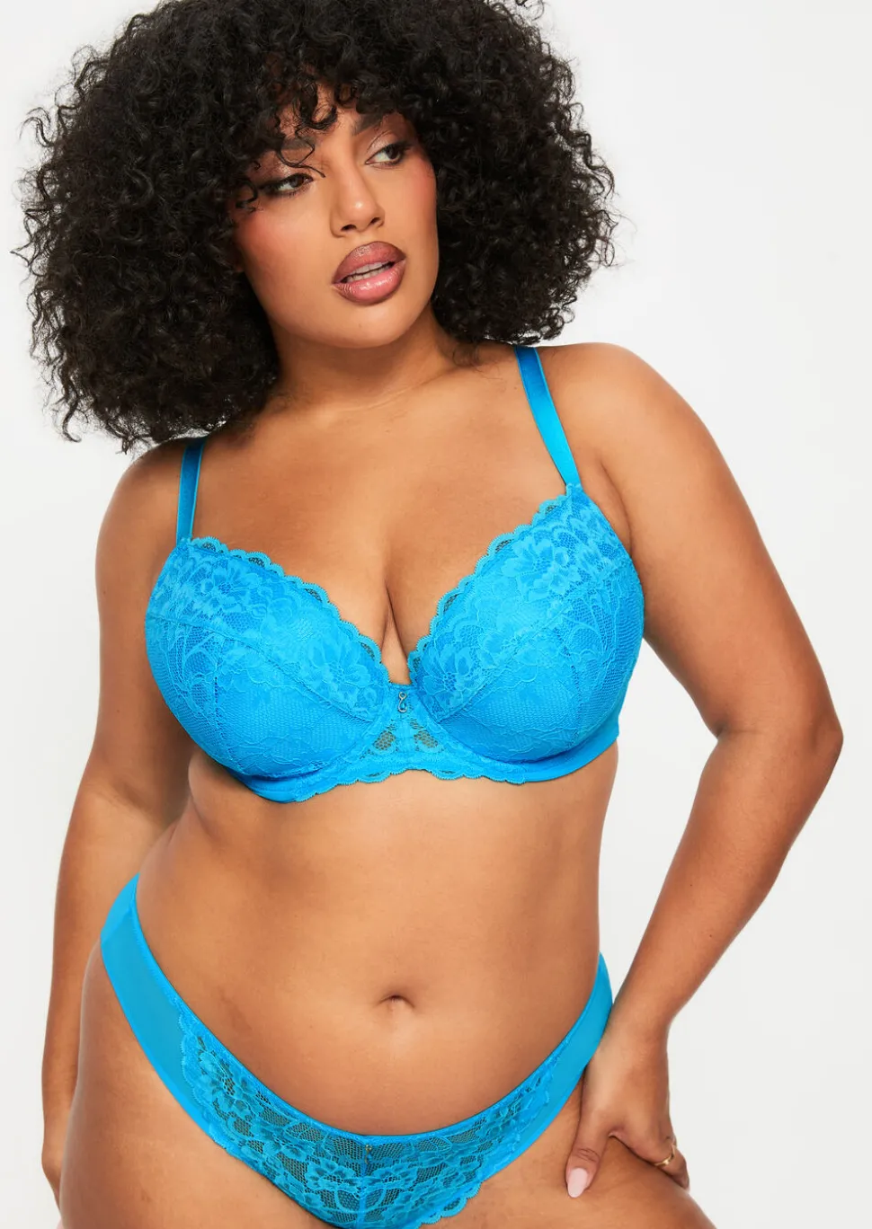 Sexy Lace Padded Plunge Bra - Bright Blue