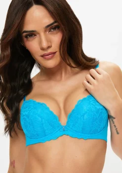 Sexy Lace Padded Plunge Bra - Bright Blue