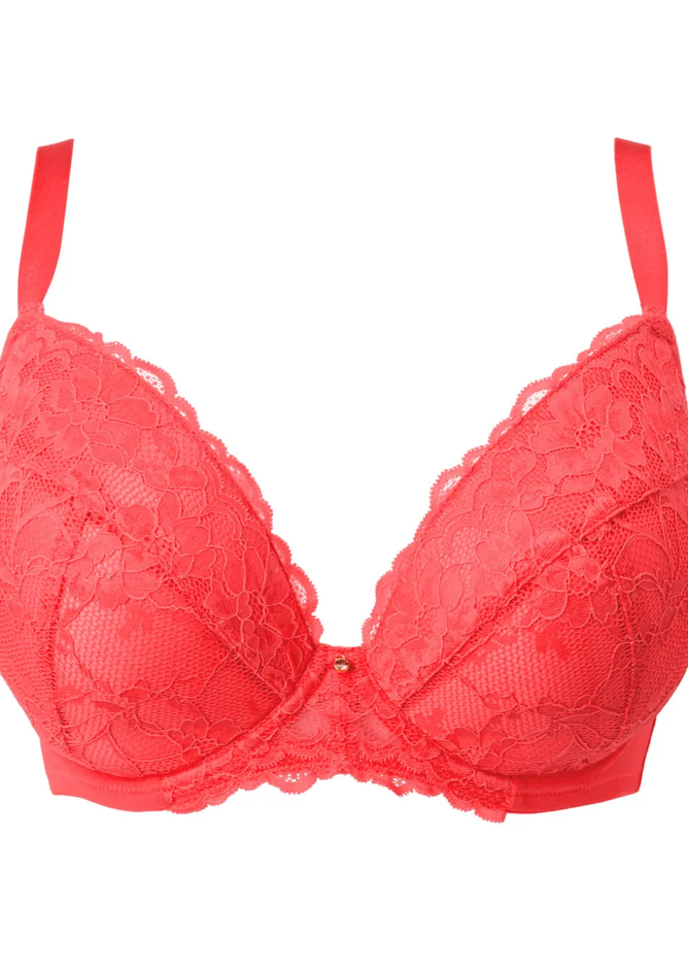 Sexy Lace Padded Plunge Bra - Coral