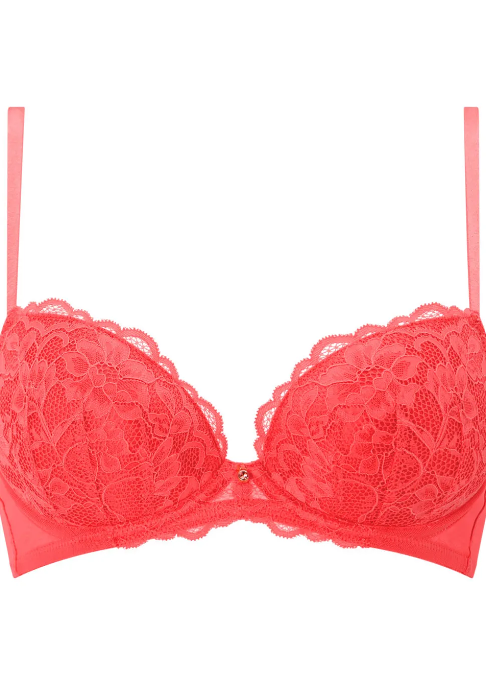 Sexy Lace Padded Plunge Bra - Coral