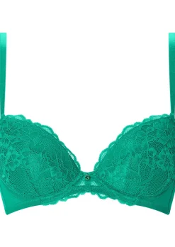 Sexy Lace Padded Plunge Bra - Green