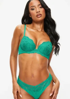 Sexy Lace Padded Plunge Bra - Green