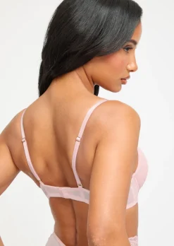 Sexy Lace Padded Plunge Bra - Pale Pink