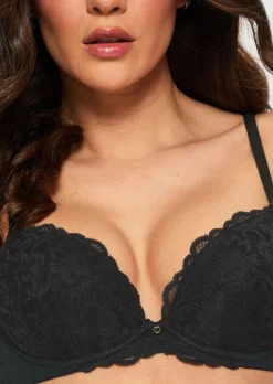 Sexy Lace Padded Plunge Bra - Pack of 2 - Black/Nude