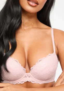 Sexy Lace Padded Plunge Bra - Pack of 2 - White/Blush