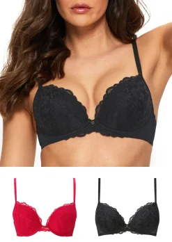 Sexy Lace Padded Plunge Bra - Pack of 2 - Multi