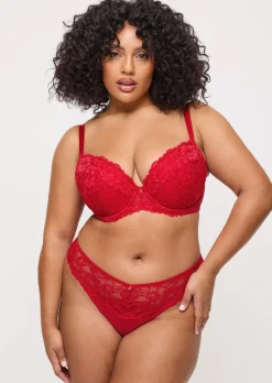 Sexy Lace Padded Plunge Bra - Red