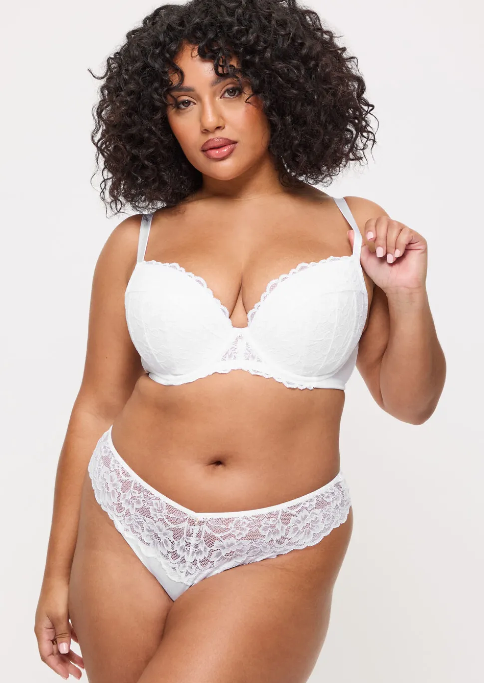 Sexy Lace Padded Plunge Bra - White