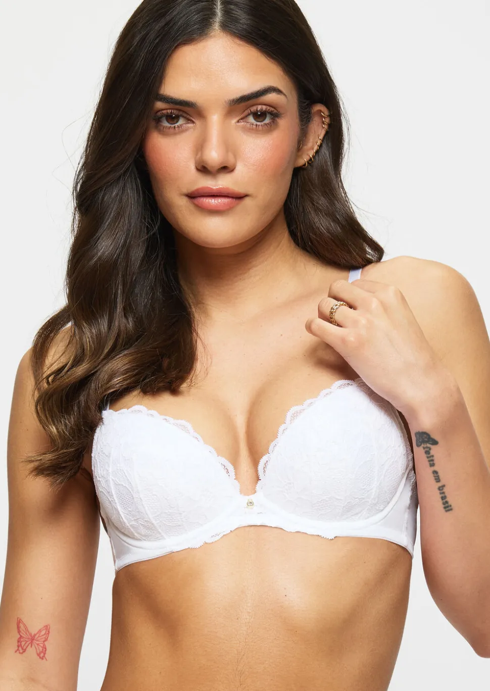 Sexy Lace Padded Plunge Bra - White