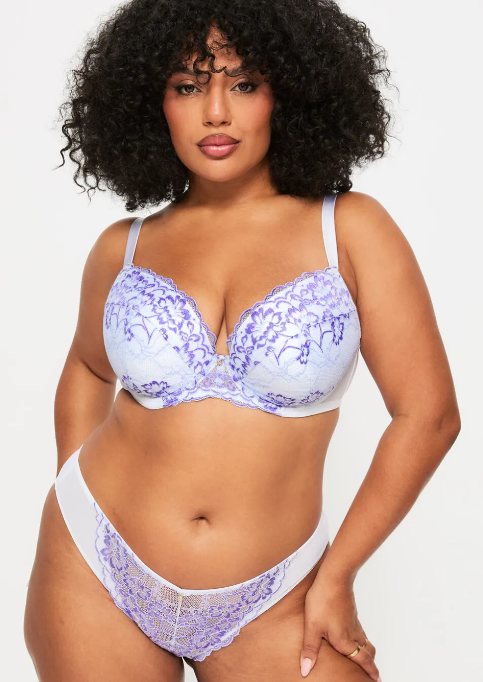 Sexy Lace Padded Plunge Bra - White/Lilac