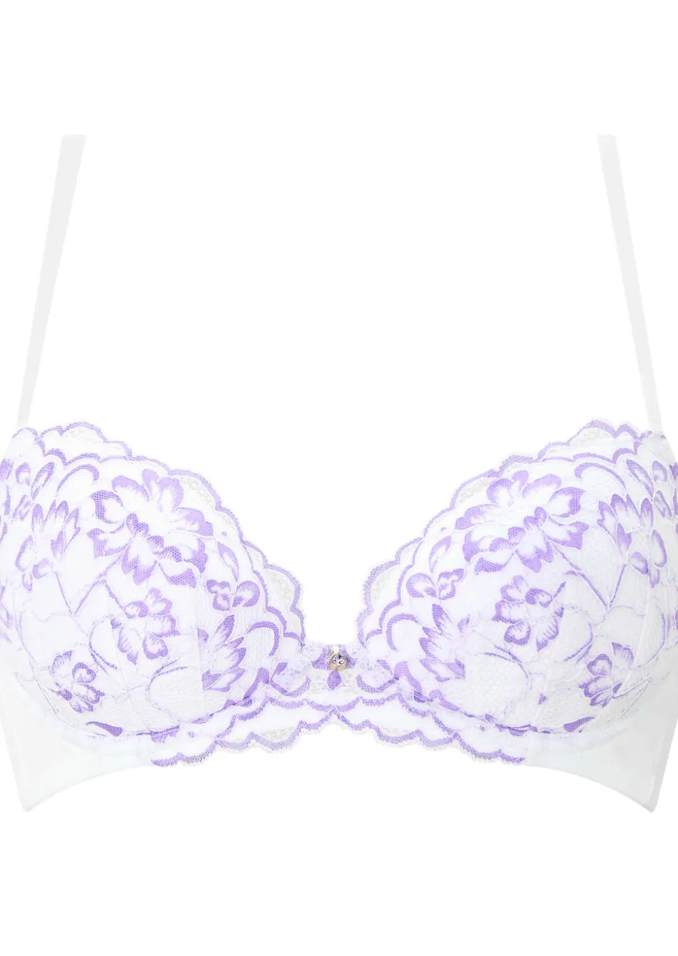 Sexy Lace Padded Plunge Bra - White/Lilac