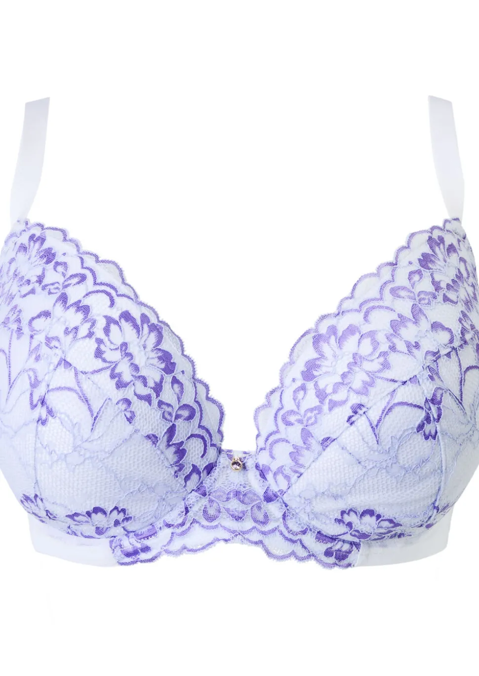 Sexy Lace Padded Plunge Bra - White/Lilac