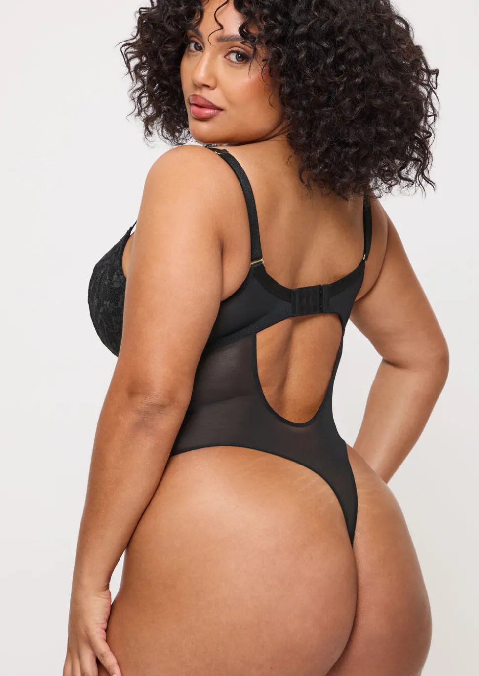 Sexy Lace Padded Plunge Lingerie Body - Black