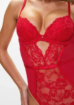 Sexy Lace Padded Plunge Lingerie Body - Red