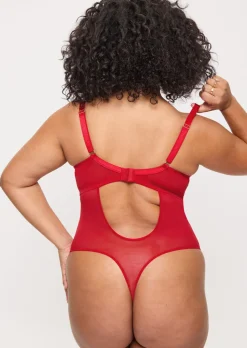Sexy Lace Padded Plunge Lingerie Body - Red