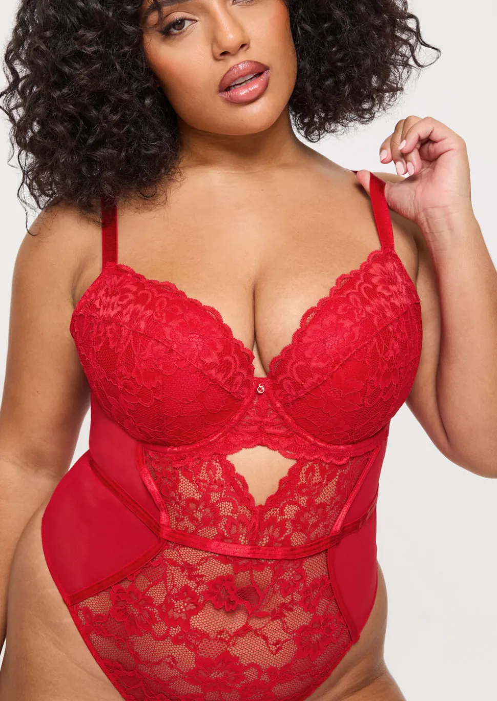 Sexy Lace Padded Plunge Lingerie Body - Red