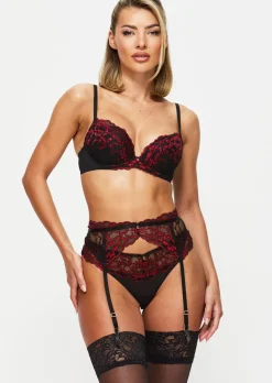 Sexy Lace Suspender Belt - Black/Red
