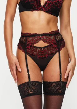 Sexy Lace Suspender Belt - Black/Red
