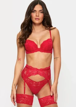 Sexy Lace Suspender Belt - Red