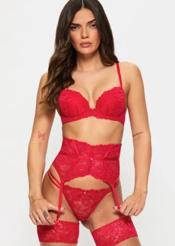 Sexy Lace Waspie Suspender - Red