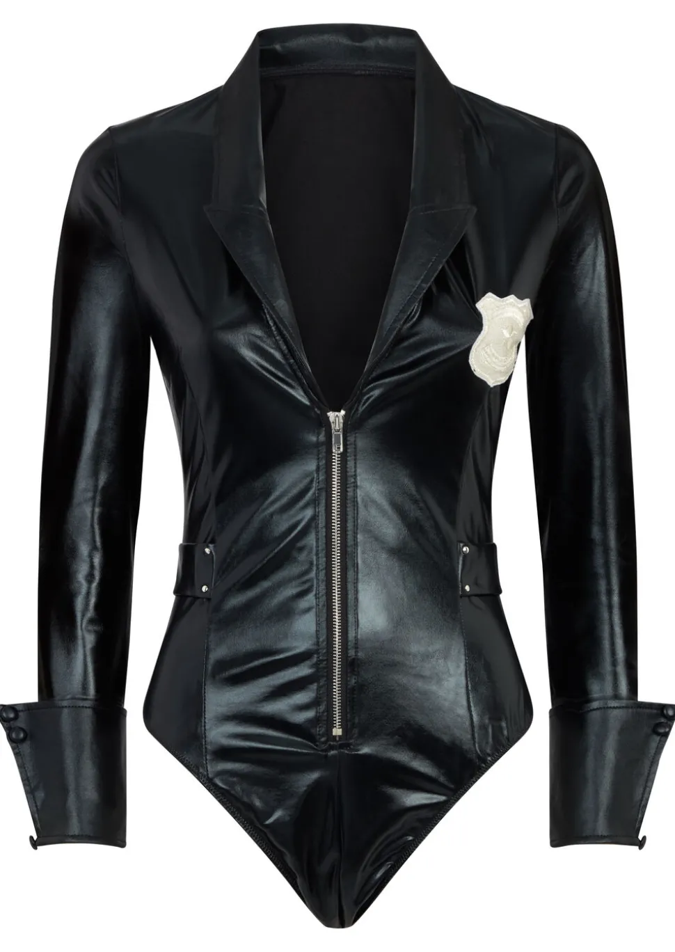 Sexy Police Officer Fancy Dress PU Body with Handcuffs - Black