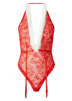 Sexy Santa Plunge Lace Body - Red