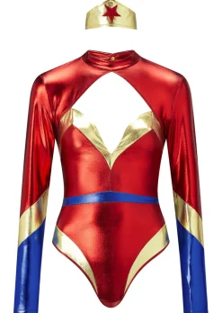 Sexy Super Hero 2 Piece PU Costume with Headband - Multi