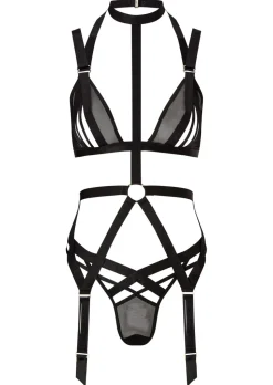Shadow Crotchless Lingerie 3 Piece Set - Black