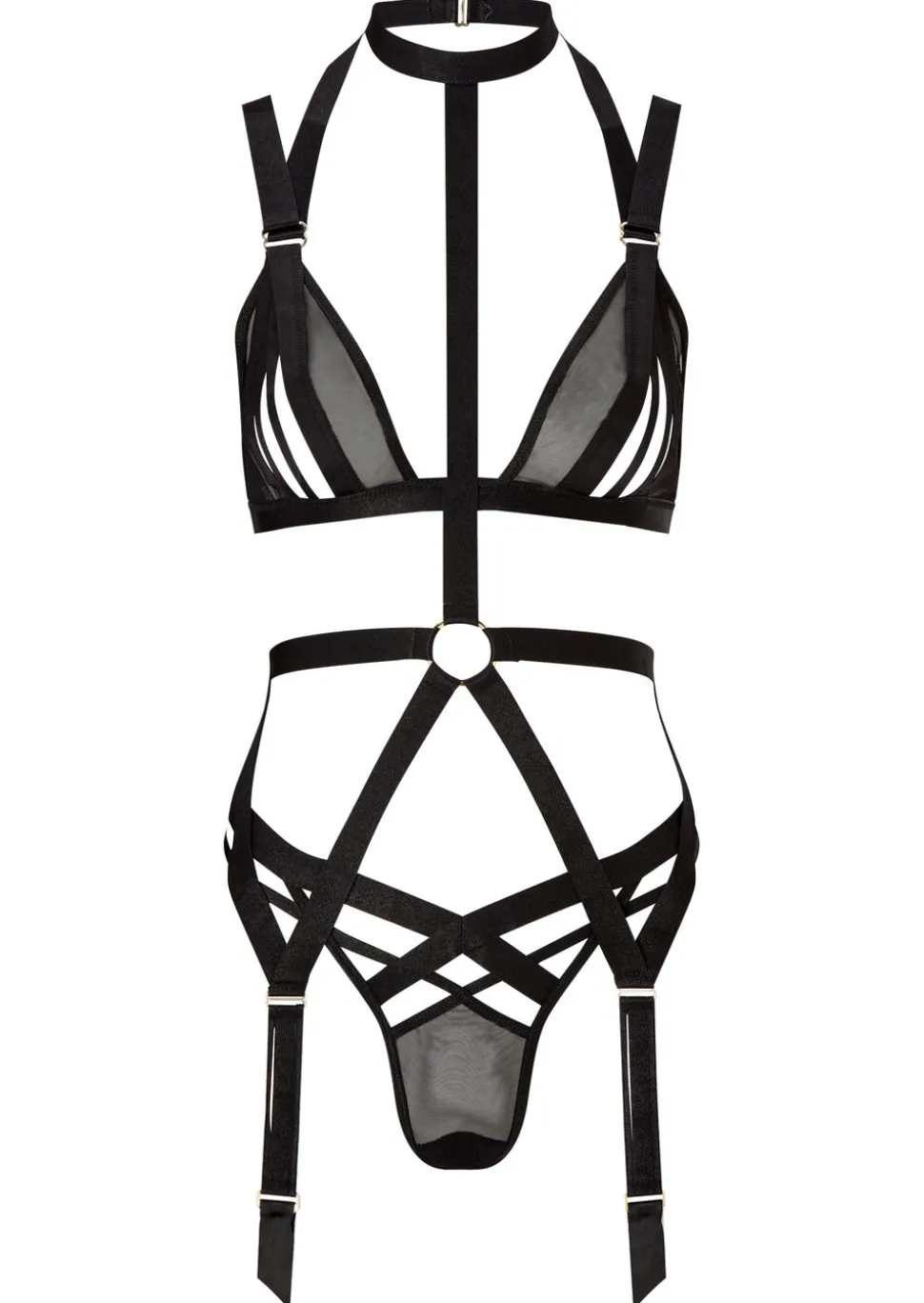 Shadow Crotchless Lingerie 3 Piece Set - Black