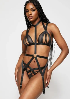 Shadow Crotchless Lingerie 3 Piece Set - Black