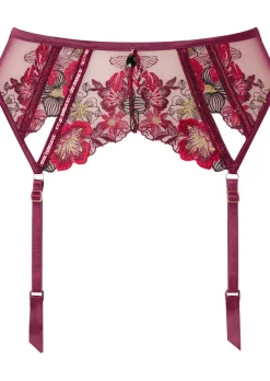 Shimmering Suspender Belt - Dark Red