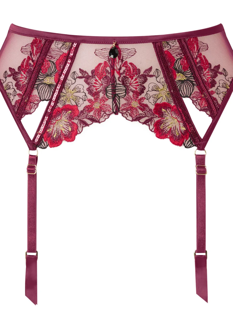 Shimmering Suspender Belt - Dark Red